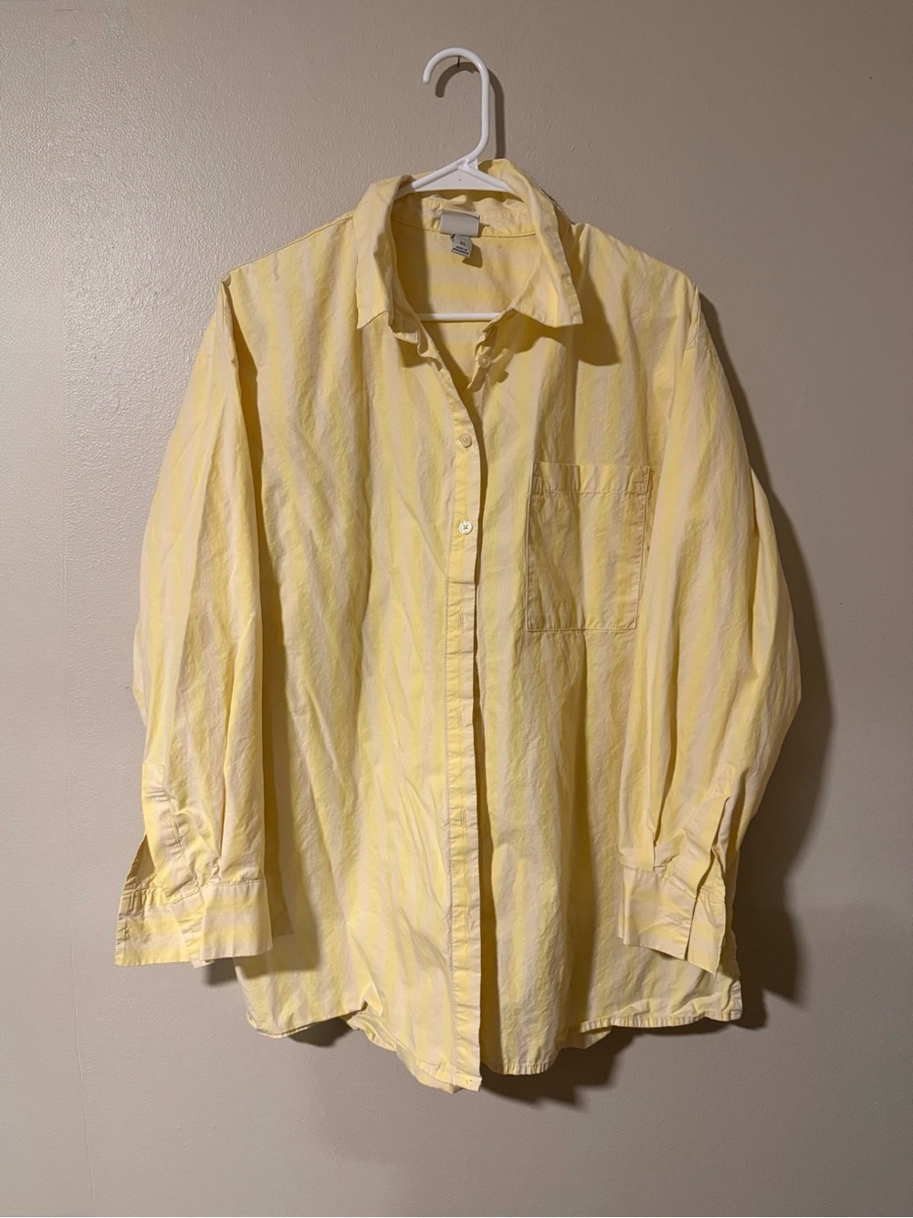 A New Day Yellow Striped Button Up Size XL 100% Cotton